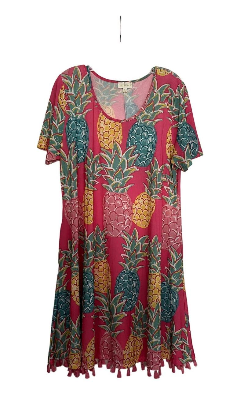 Women's Simply Southern Colorful Tropical Pink Pineapple Dress Size Large